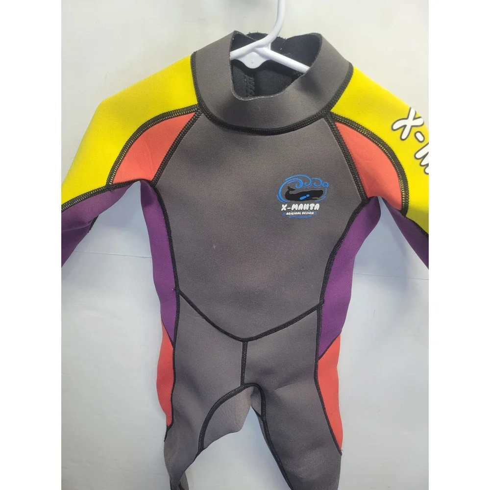 X-Manta Kids Full Body Wetsuit Grey Purple‎ Yellow Orange Neoprene Size S 100/54